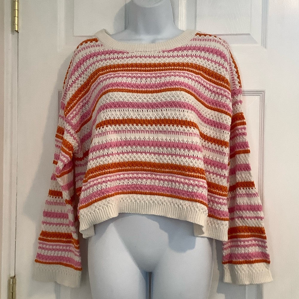 SINCERELY JULES Women’s Pink/Orange Striped Classic Loose Knit Fall Sweater M